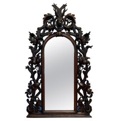 Antique Black Forest Walnut Mantle Mirror