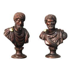 Coppia di busti di imperatori in bronzo