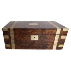 Large Antique Campaign Burr Walnut Writing Box. English C.1860
