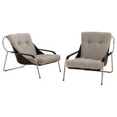 Pair of Maggiolina Chrome and Leather Armchairs by Marco Zanuso for Zanotta
