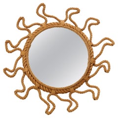 Midcentury French Rope Sunburst Mirror by Audoux Minet, 1960s