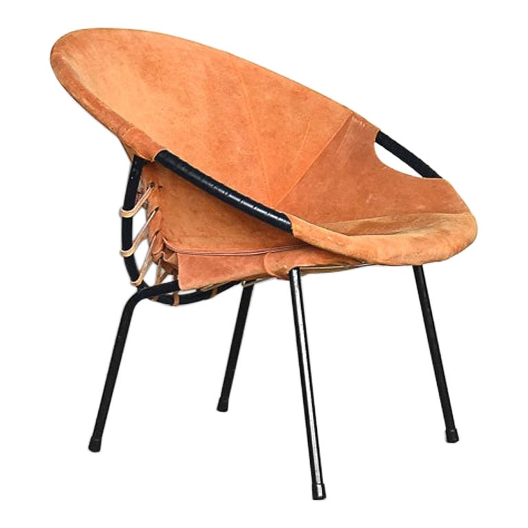 Chaise vintage en daim moderne du milieu du siècle en forme de cercle de ballon de Lusch & Co