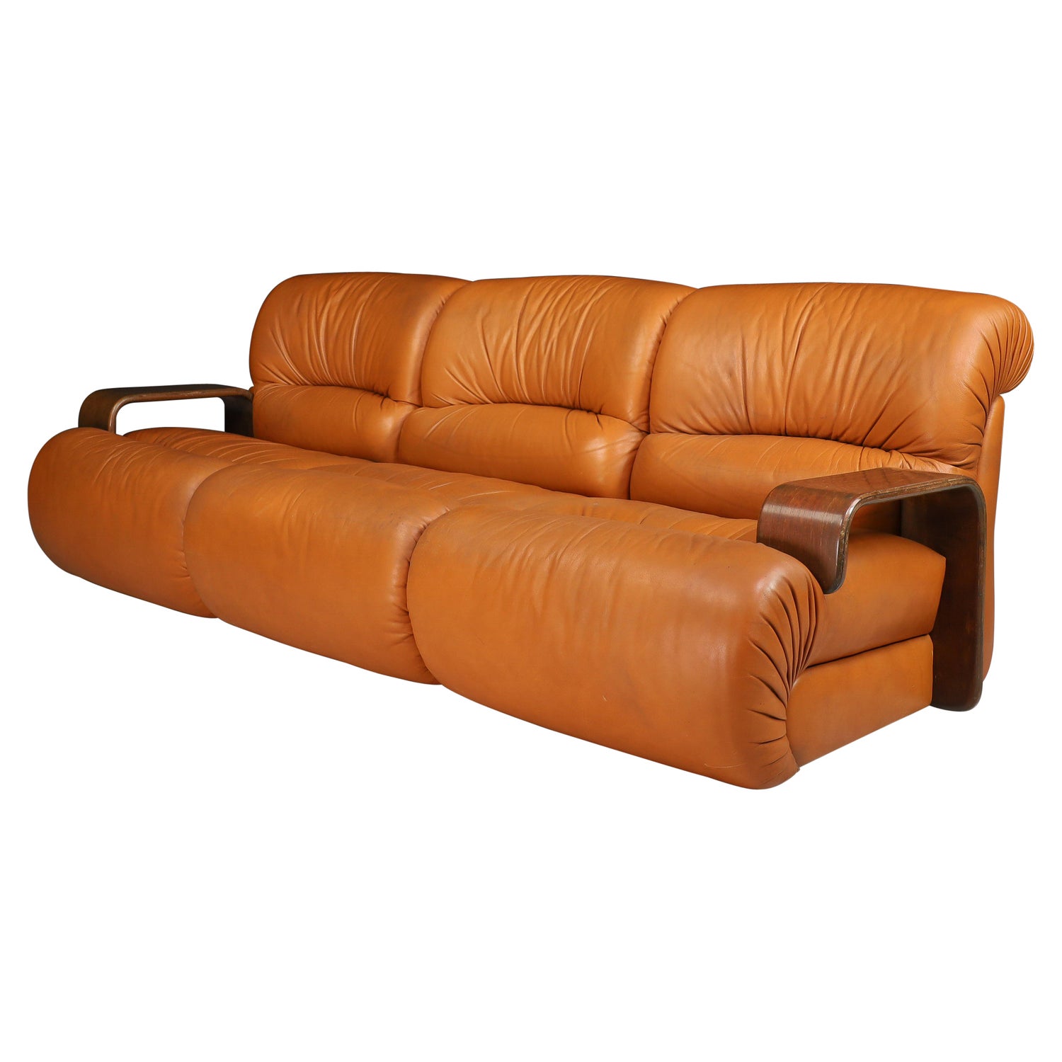 XL Lounge Sofa in Patinated Cognac Leather, Italy, 1970 For Sale at 1stDibs