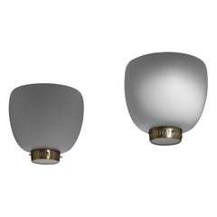 Pair of Bent Karlby Kina Opaline Glass and Brass Flush Mounts