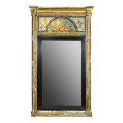 Georgian Gilt-Gesso Framed Wall Mirror Inset Verre Eglomise Gilded Glass Frieze