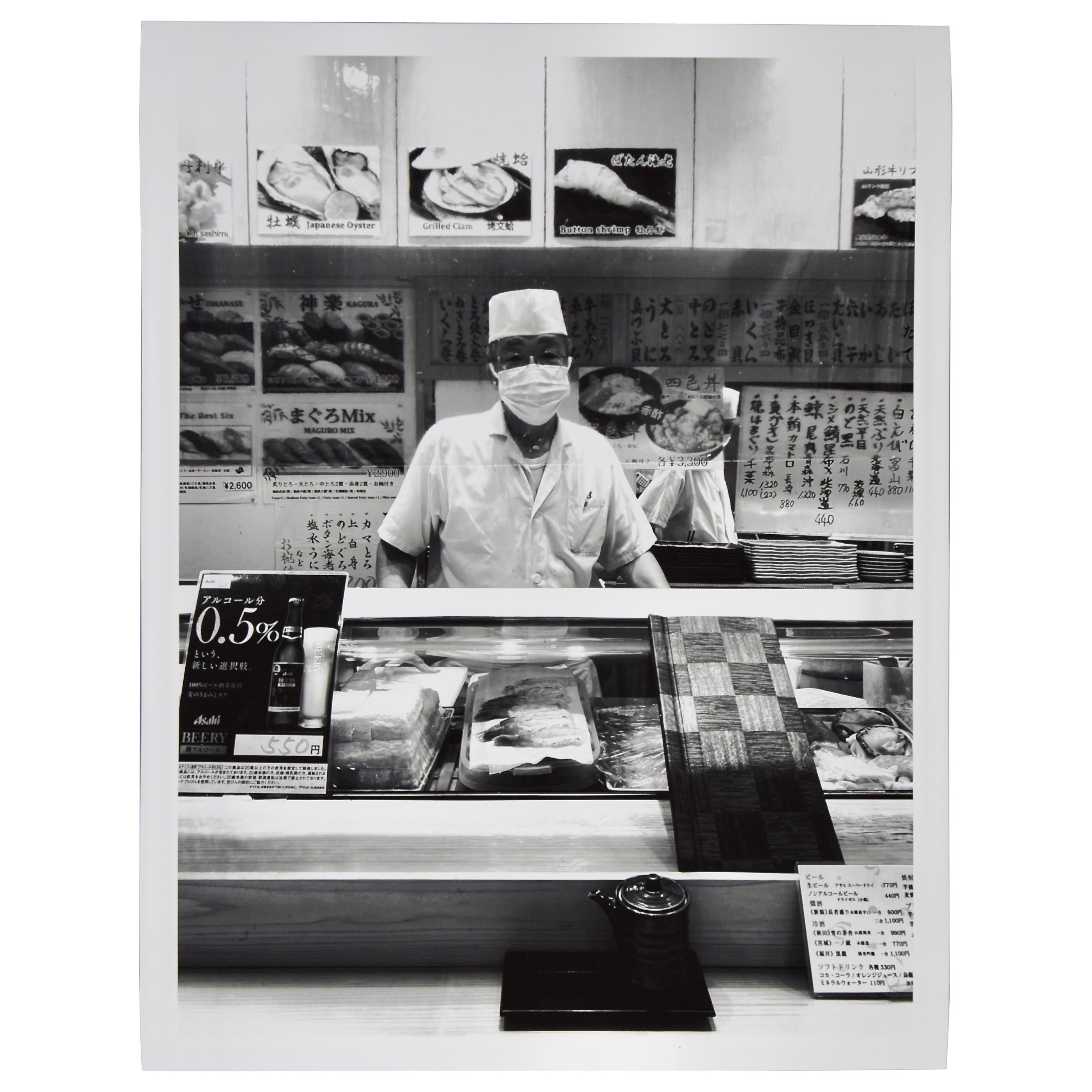 Schwarz-Weiß-Fotografie in limitierter Auflage, Porträt eines japanischen Sushi- Chefs