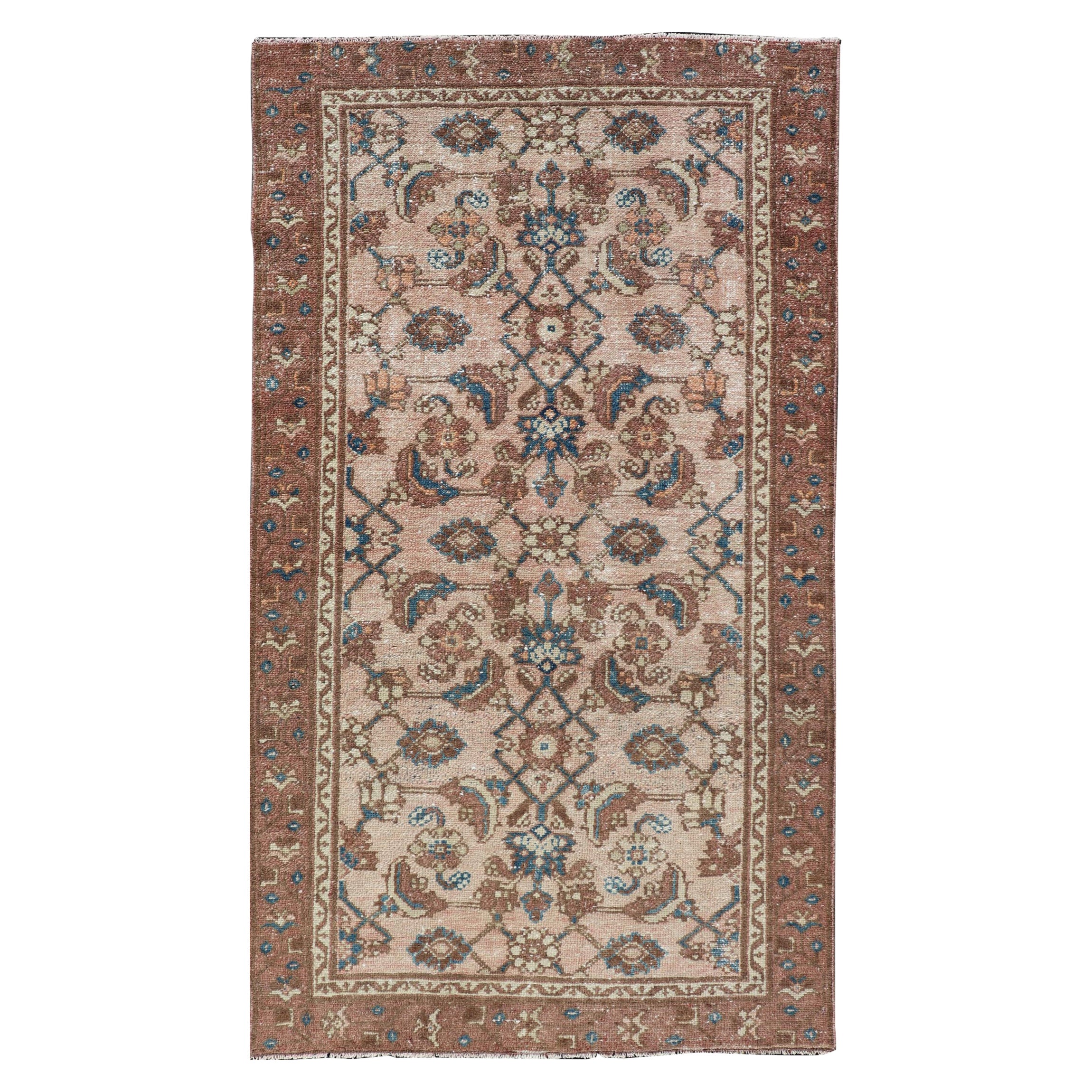 Antique Persian Hamadan Rug in Wool with All-Over Sub-Geometric Design For Sale