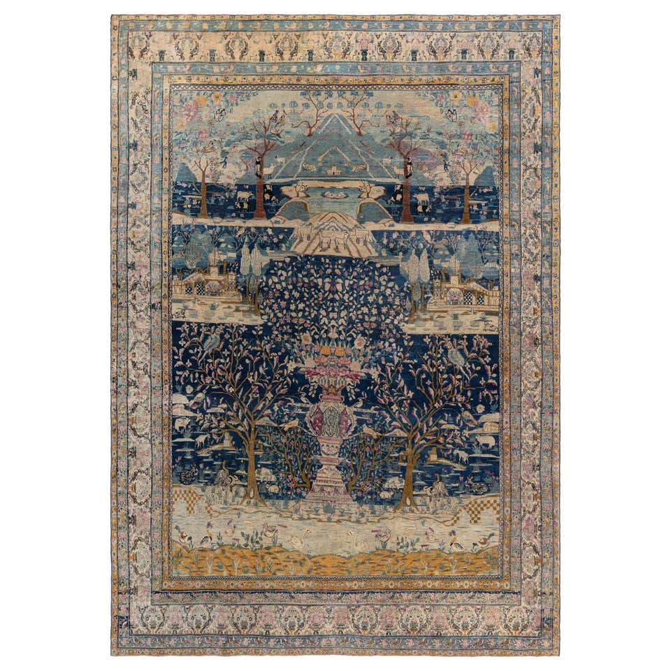 Antique Kirman Rug with Damask Rose Motifs at 1stDibs