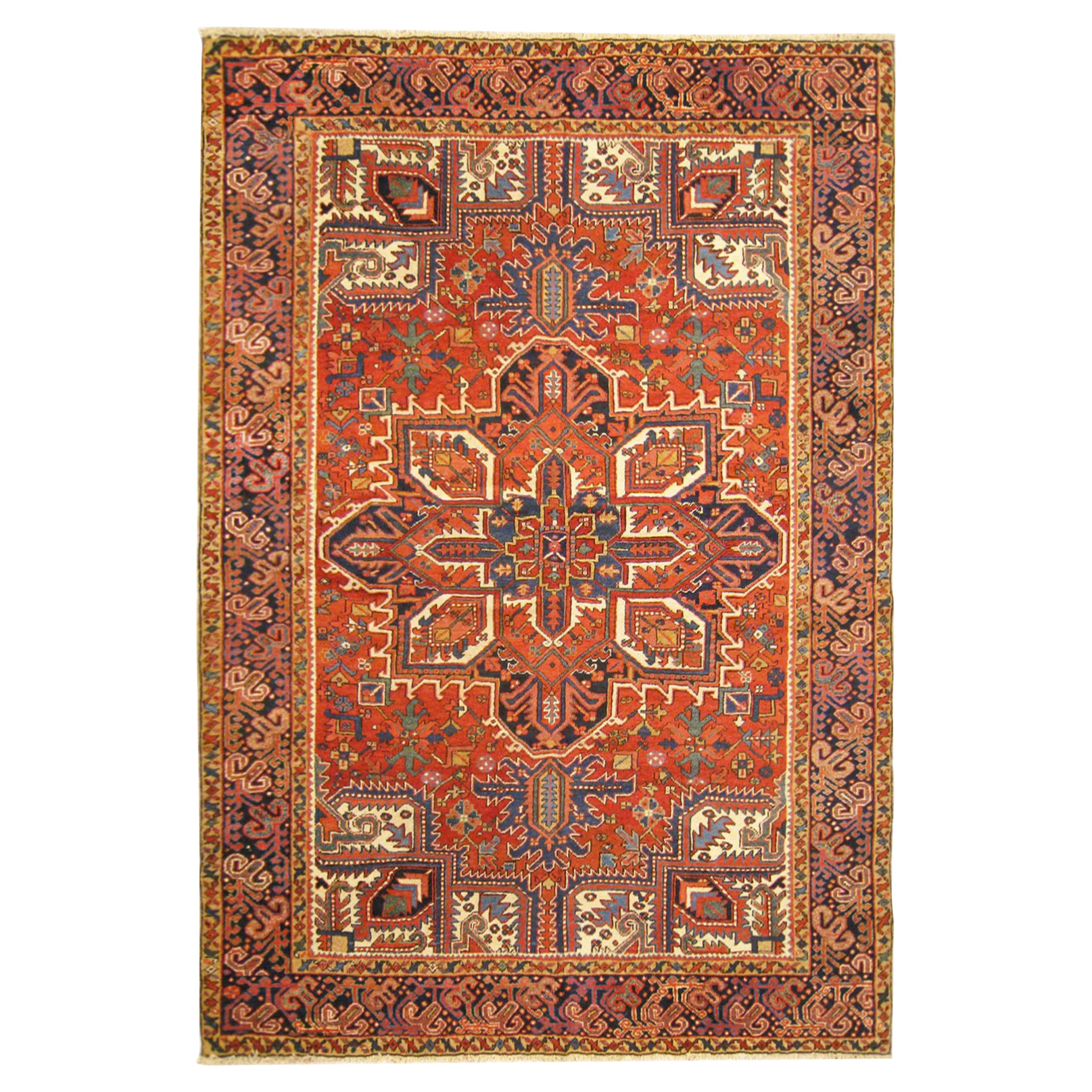 Tapis persan décoratif oriental Heriz vintage de taille normale