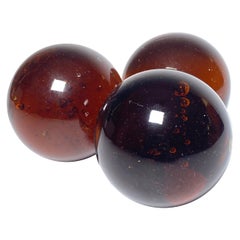 Glass Decorative Balls, Brown Color, France 1970, Set of 3