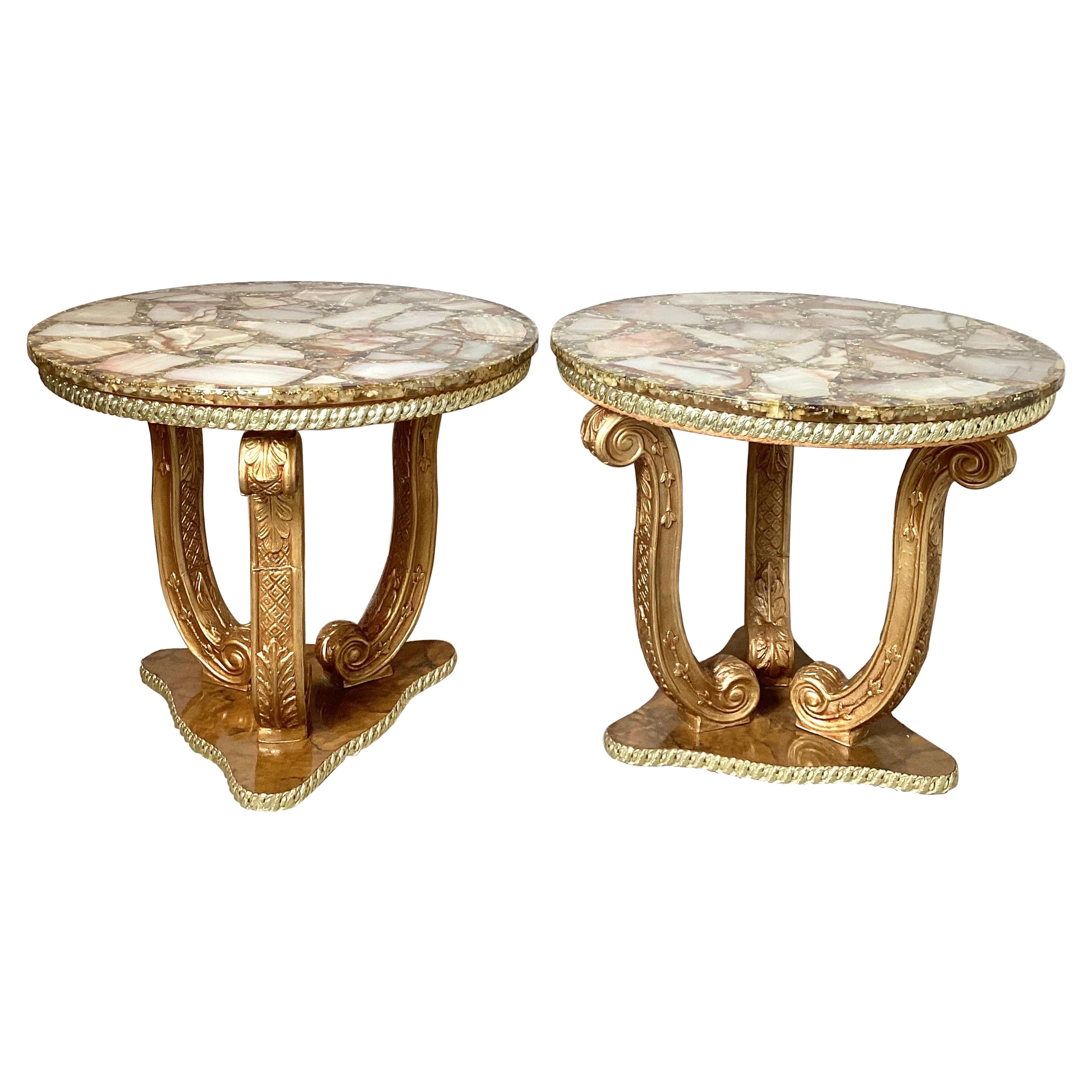 Pair of Abalone Shell and Gilt Side Tables For Sale