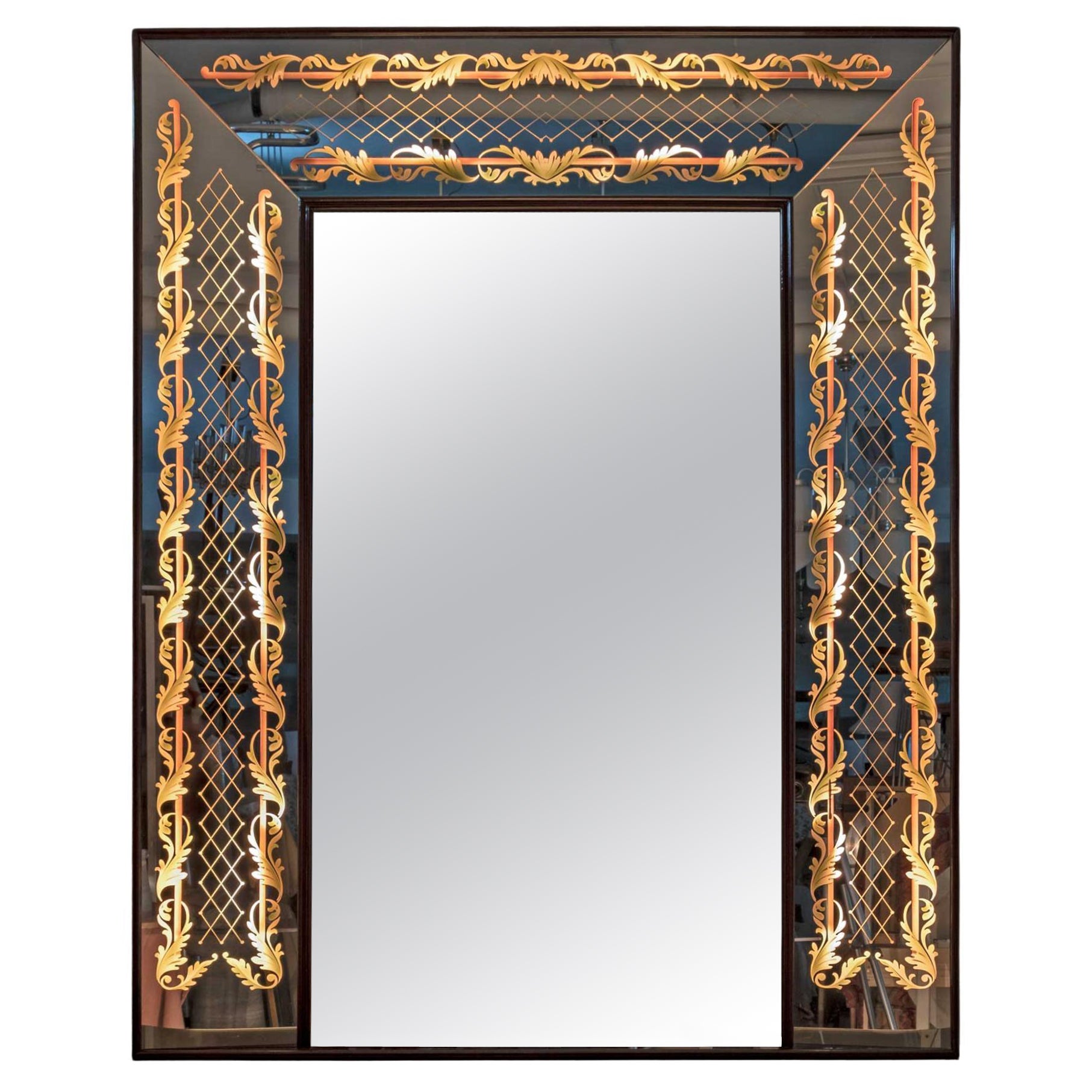 Luigi Brusotti Mid-Century Modern Italian Decorated Mirror, 1940s For Sale