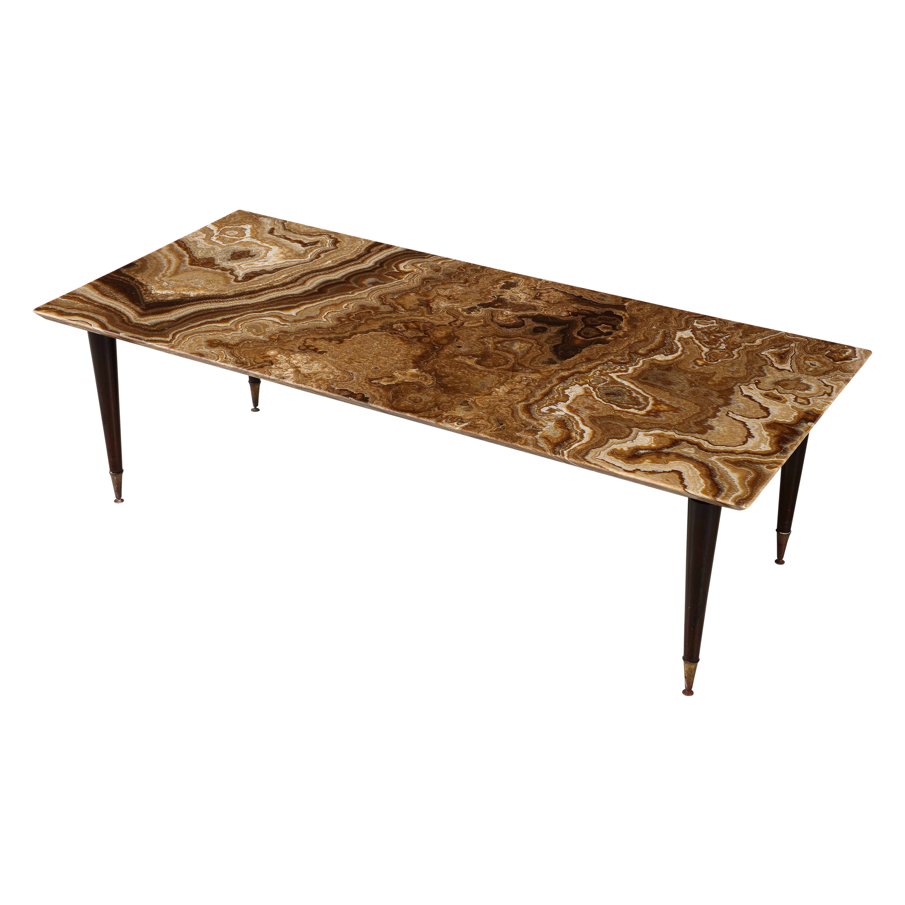Italian 1950's Rectangular Coffee Table with Agate Top
