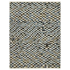 Tapis de style marocain de Rug & Kilim en motif à carreaux blanc, bleu et brun