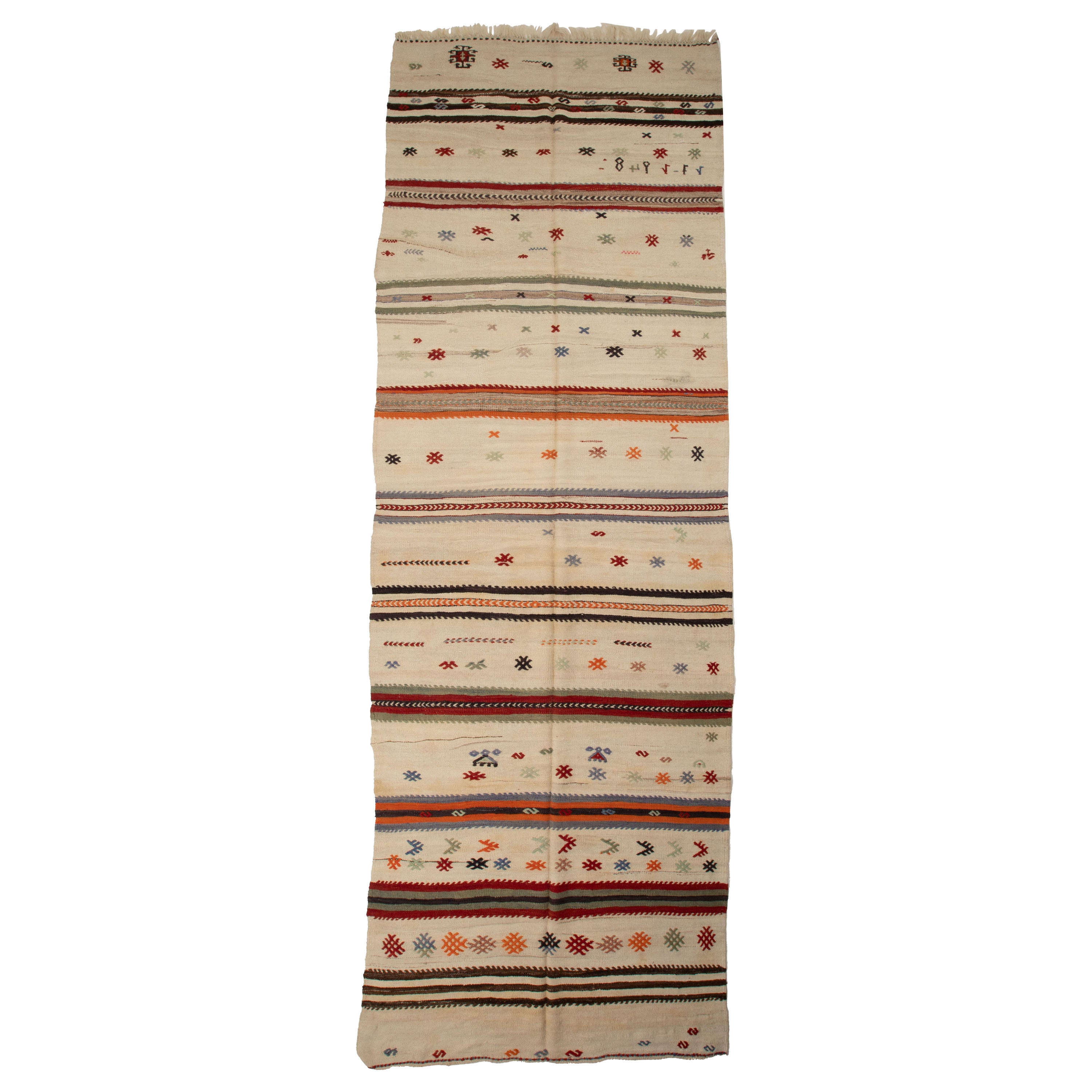 Wide Kilim Runner from Konya, Central Anatolia, Turkey, Mid-20th C For Sale