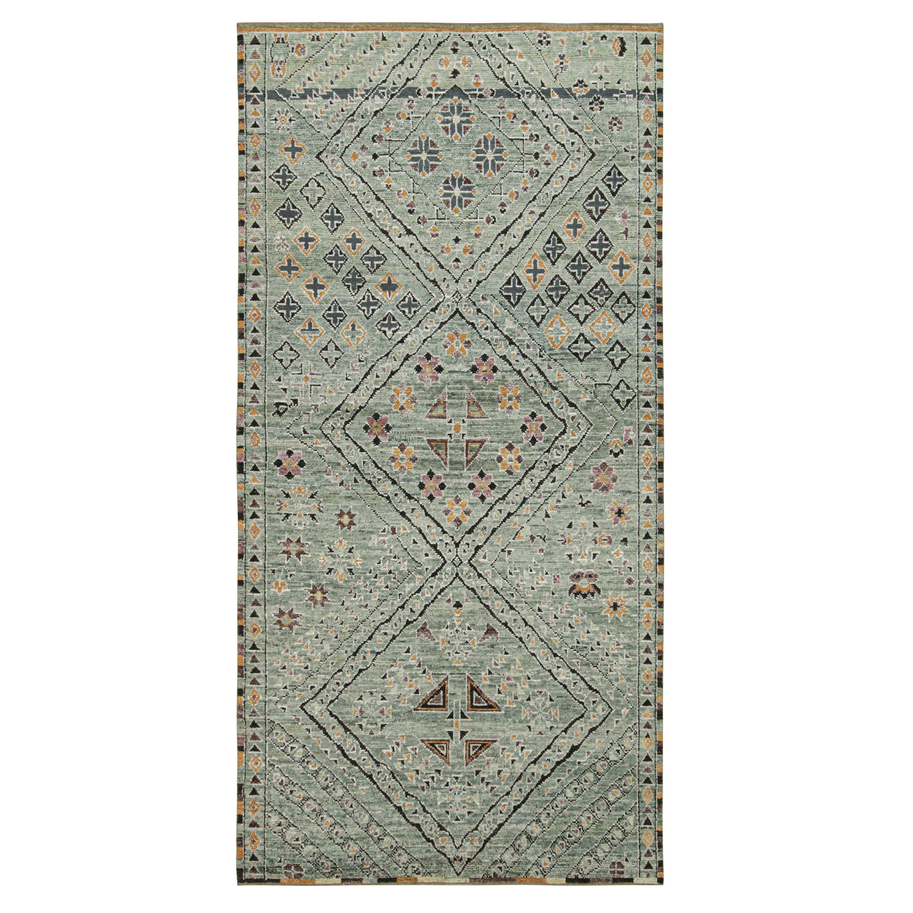 Rug & Kilim’s Moroccan Style Gallery Runner in Teal with Geometric Patterns For Sale