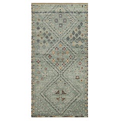Rug & Kilim’s Moroccan Style Gallery Runner in Teal with Geometric Patterns