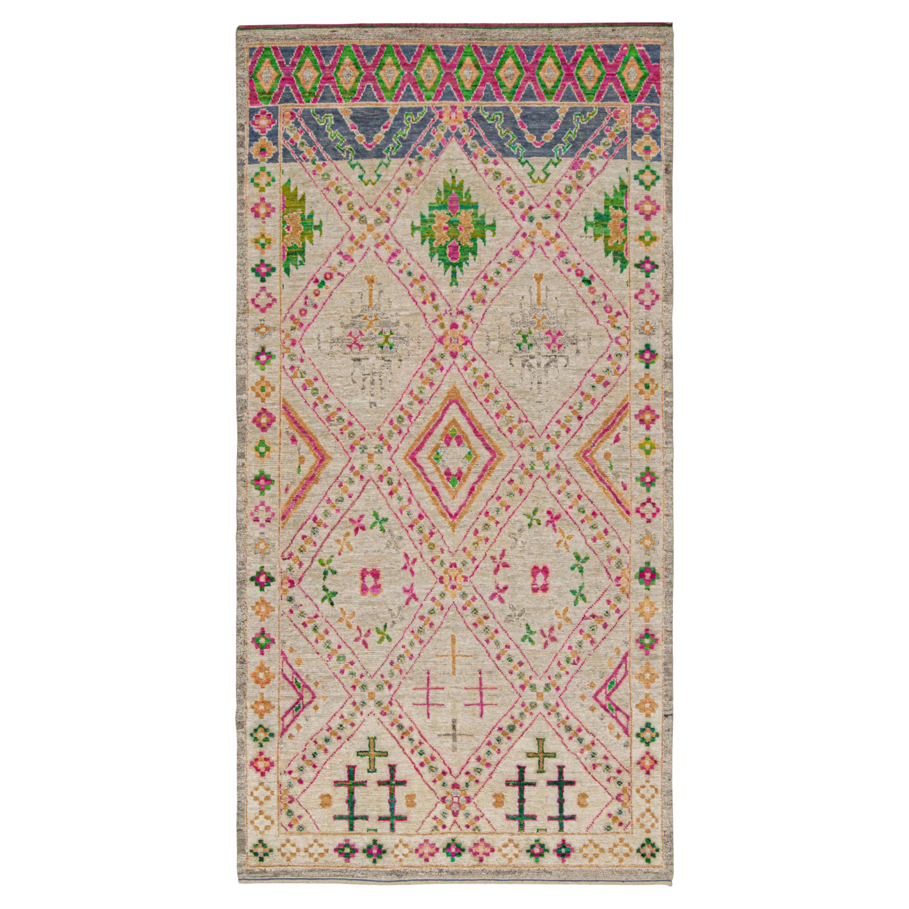 Rug & Kilim’s Moroccan Style Rug in Beige with Vibrant Geometric Patterns For Sale