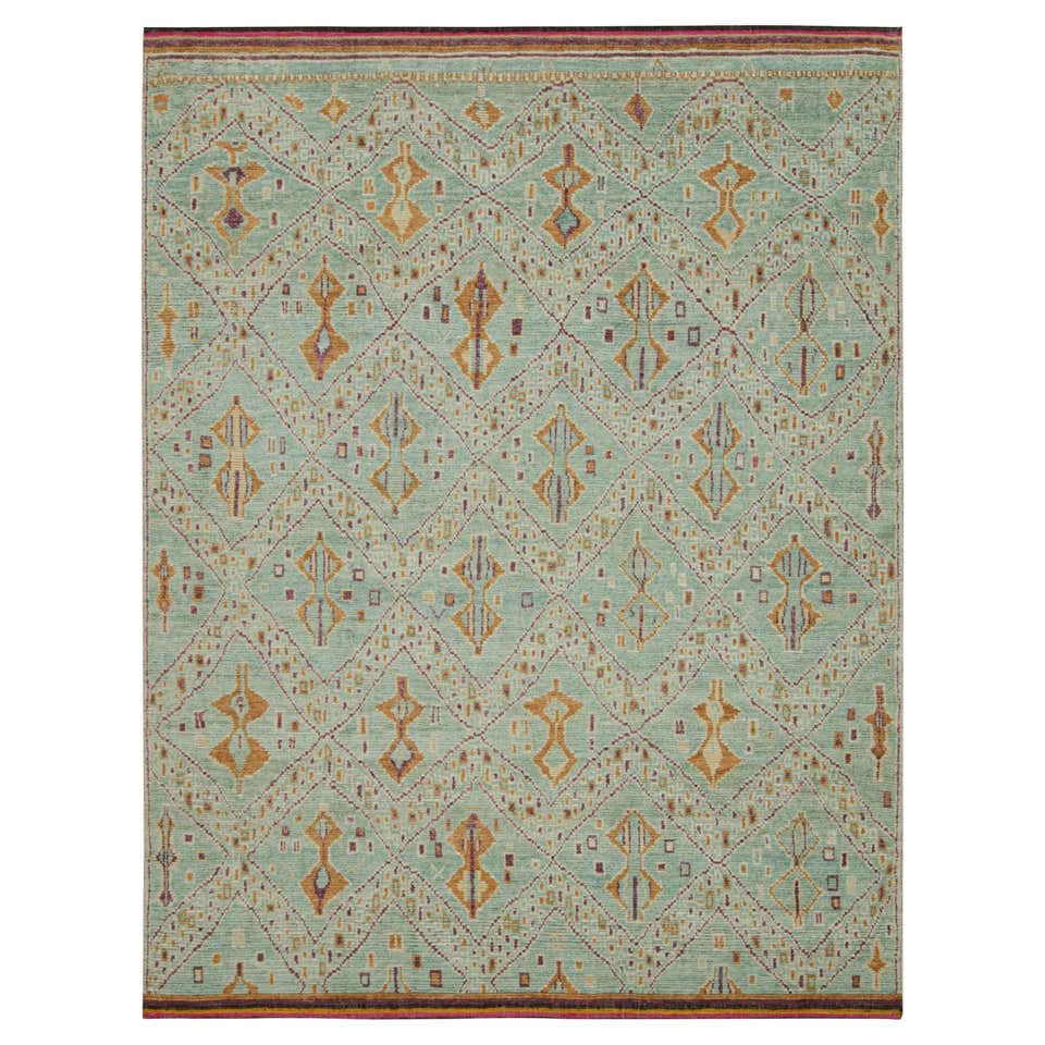 Rug and Kilim’s Moroccan Style Rug in Blue with Red and White Diamond ...
