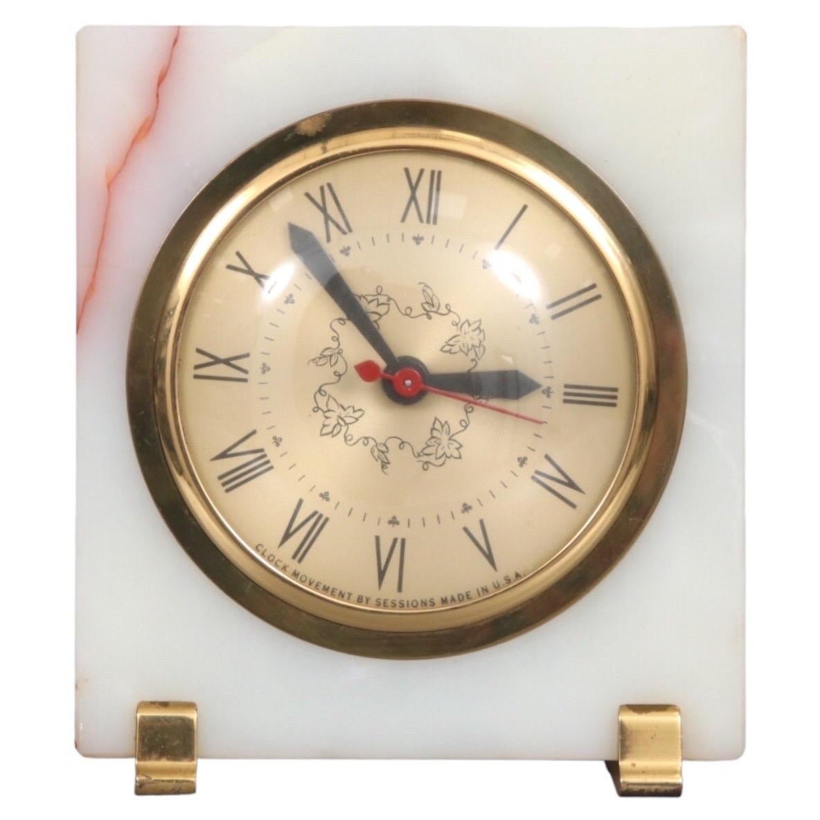Sessions Mantel Clock in Marble & Brass For Sale
