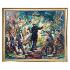 Grande peinture à l'huile impressionniste de l'Orchestre de Philadelphie, Ethel Lunefeld