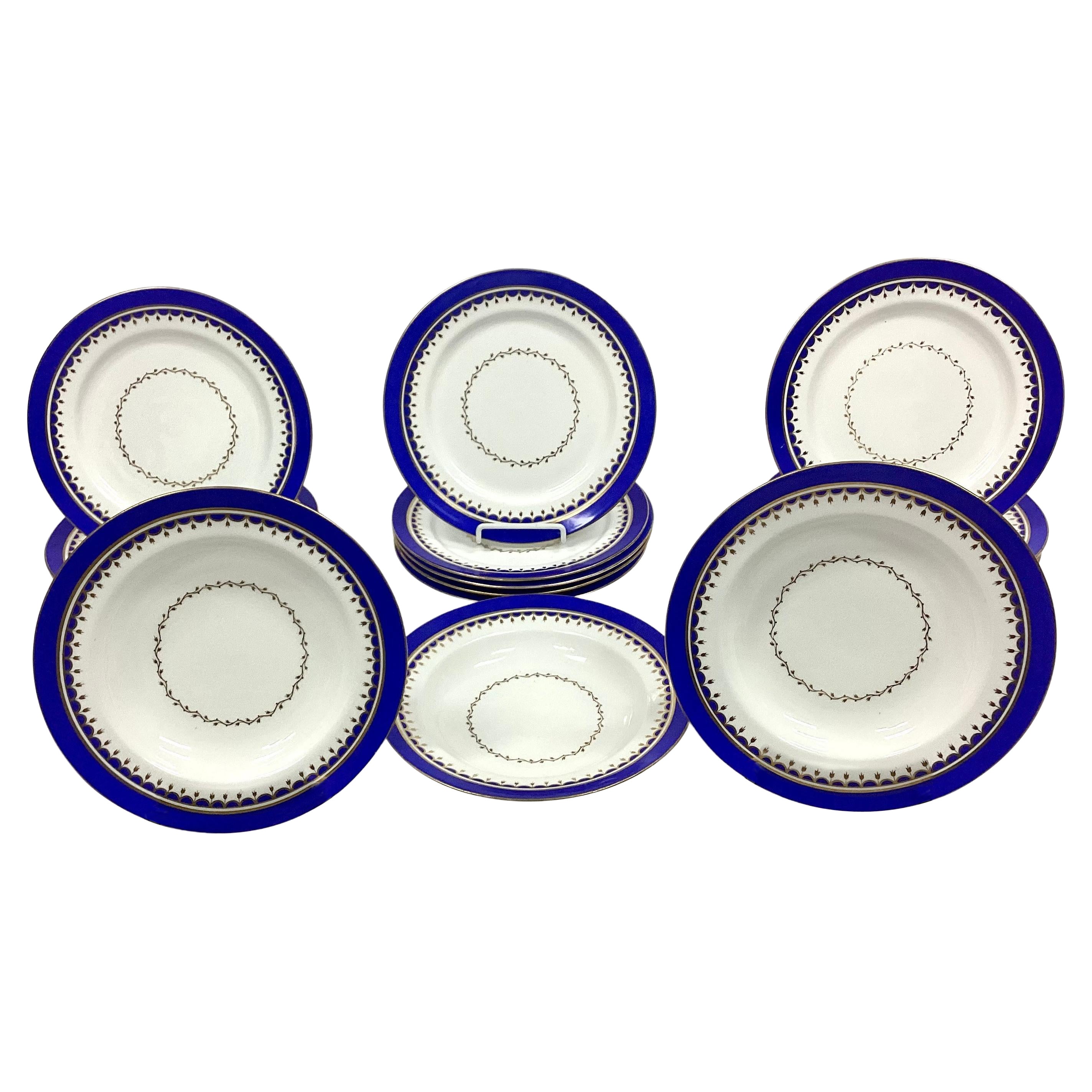 Set of Vintage Porcelain Dinner Plates and Bowls, Early 20th Century