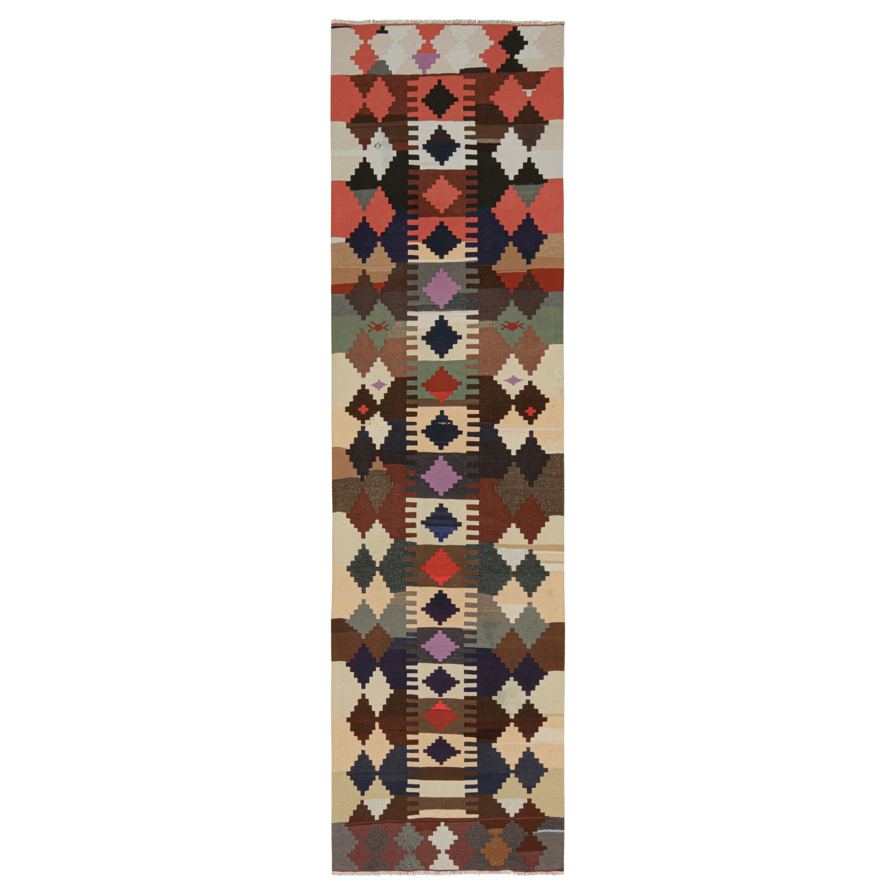 Vintage Persian Kilim Runner in Polychromatic Diamond Patterns by Rug & Kilim For Sale