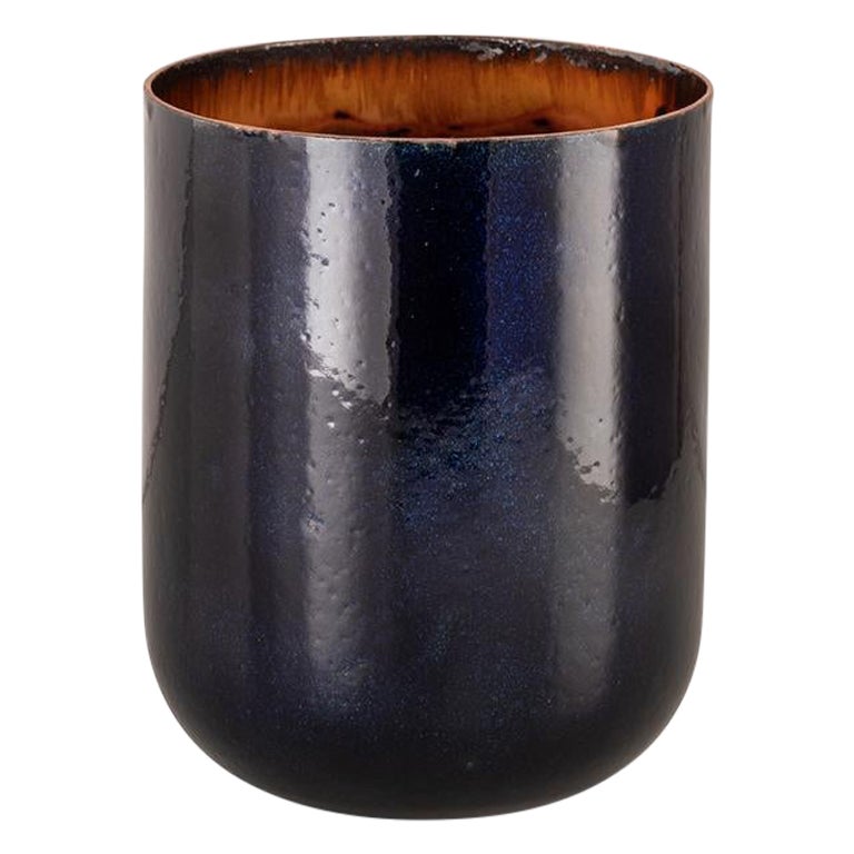 Mercurio, Copper Vase with Enamelled Interior and Enamelled Exterior