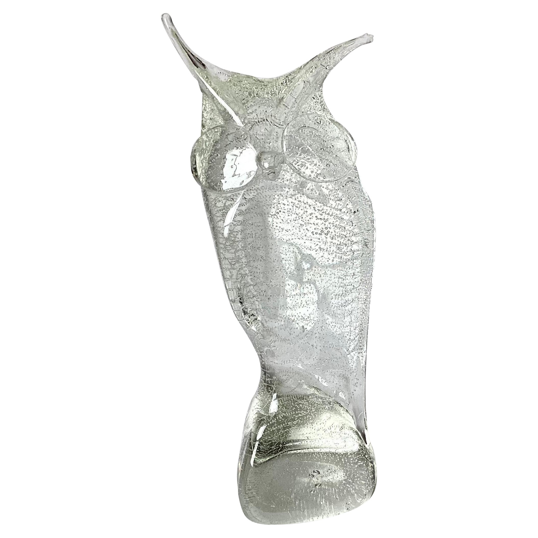 Midcentury Murano Crystal Owl For Sale