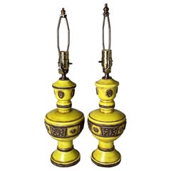 Pair of Italian Midcentury Yellow Pottery Lamps by Zaccagnini