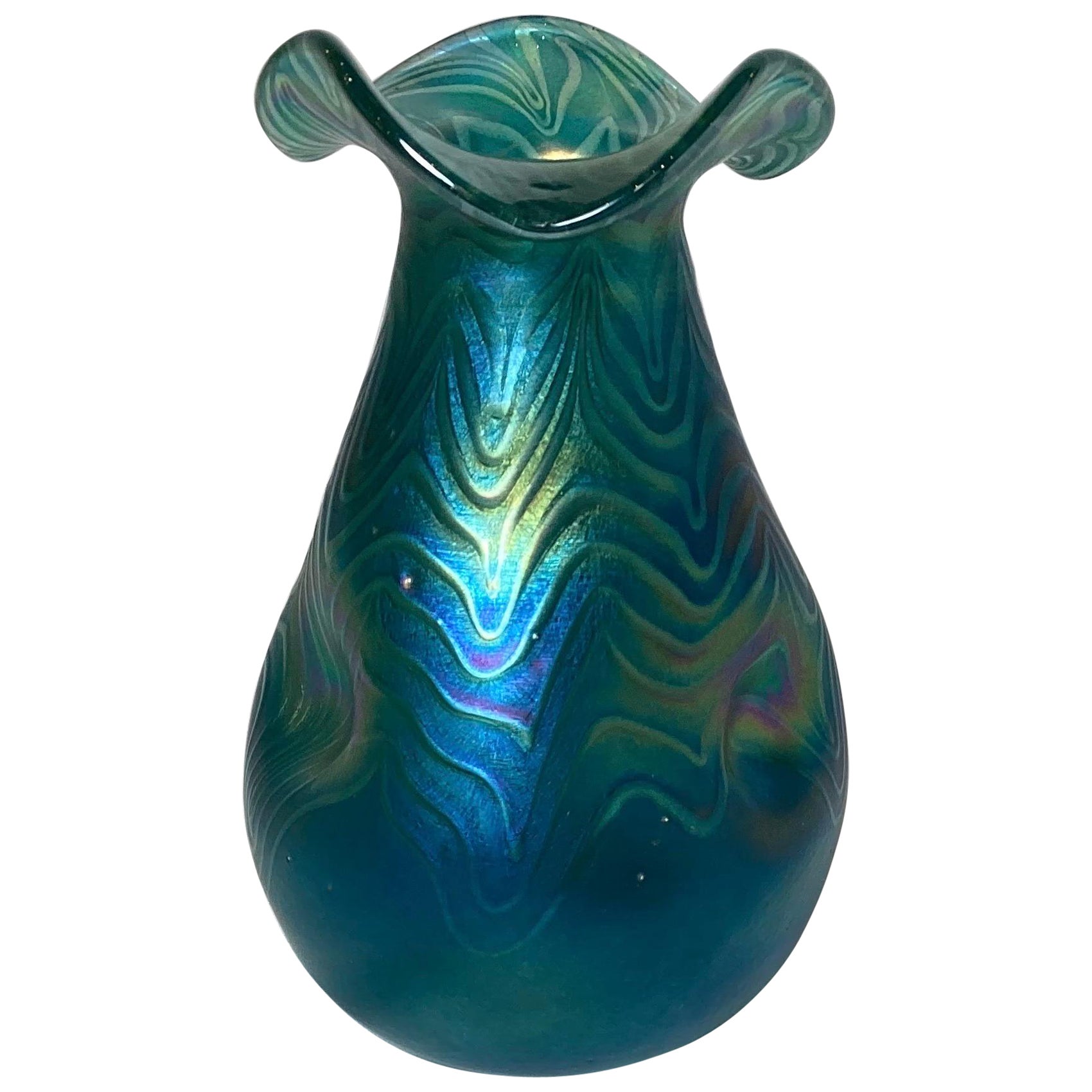 Art Nouveau Oil Slick Finish Hand Blown Vase For Sale