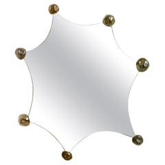Contemporary Star Mirror with Plywood Backing and Ceramic Pebbles, 'Small'