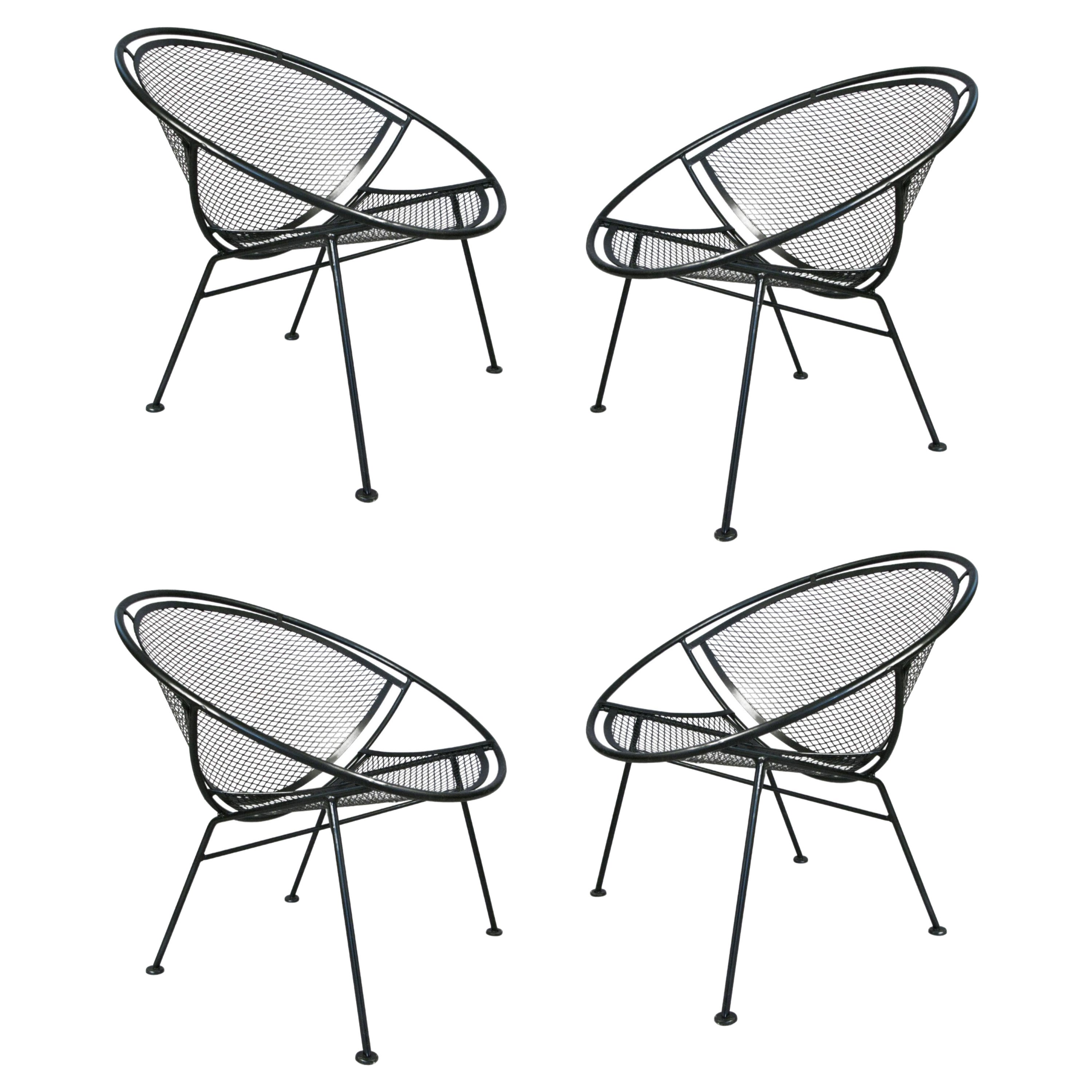 Set of Four Salterini Radar 1950's Wrought Iron Lounge Chairs