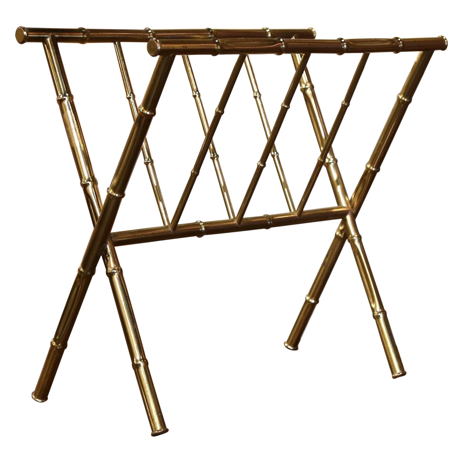 Mid-20th Century French Bamboo Brass Magazine Rack Maison Baguès Style For Sale