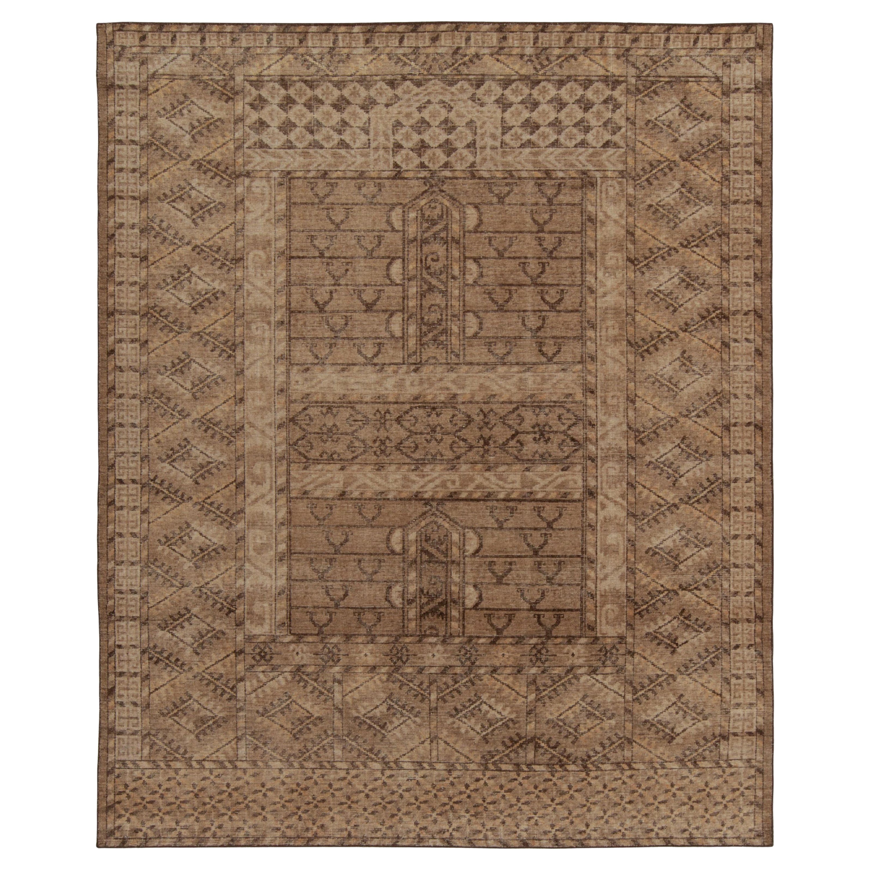 Rug & Kilim’s Distressed Style Rug in Beige & Brown Tribal Patterns For Sale