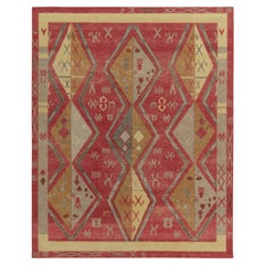 Rug & Kilim’s Distressed Yuruk Style Rug in Red, Beige & Gray Geometric Patterns