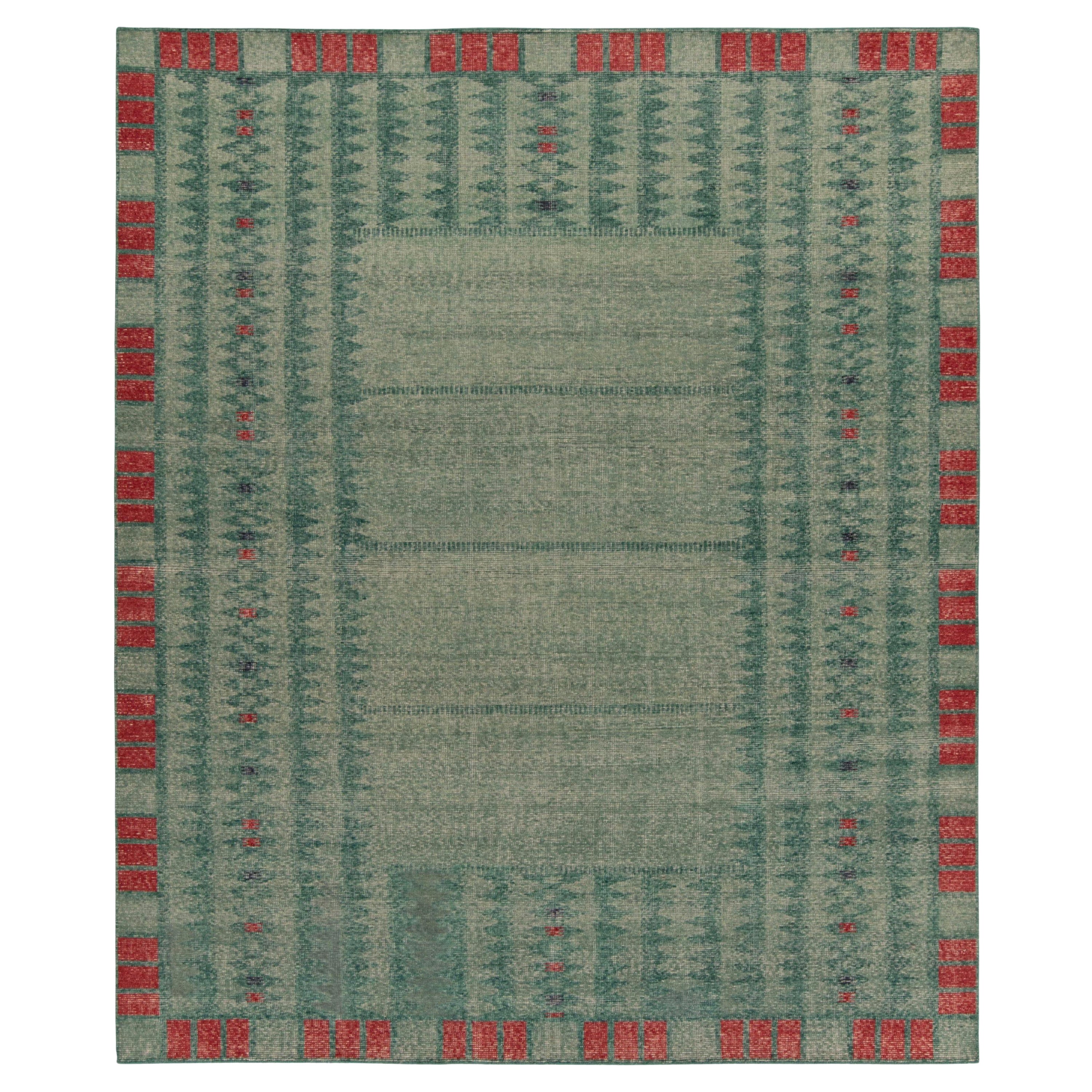 Rug & Kilim's Distressed Swedish Deco Style Teppich in Blau & Rot Geometrisches Muster
