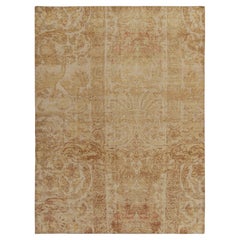 Rug & Kilim’s Distressed European Style Rug in Beige-Brown & Gold Floral Pattern