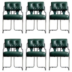 Emerald Green Leather Tucroma Chairs by Guido Faleschini for Mariani, Set of 6 