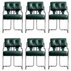 Emerald Green Leather Tucroma Chairs by Guido Faleschini for Mariani, Set of 6