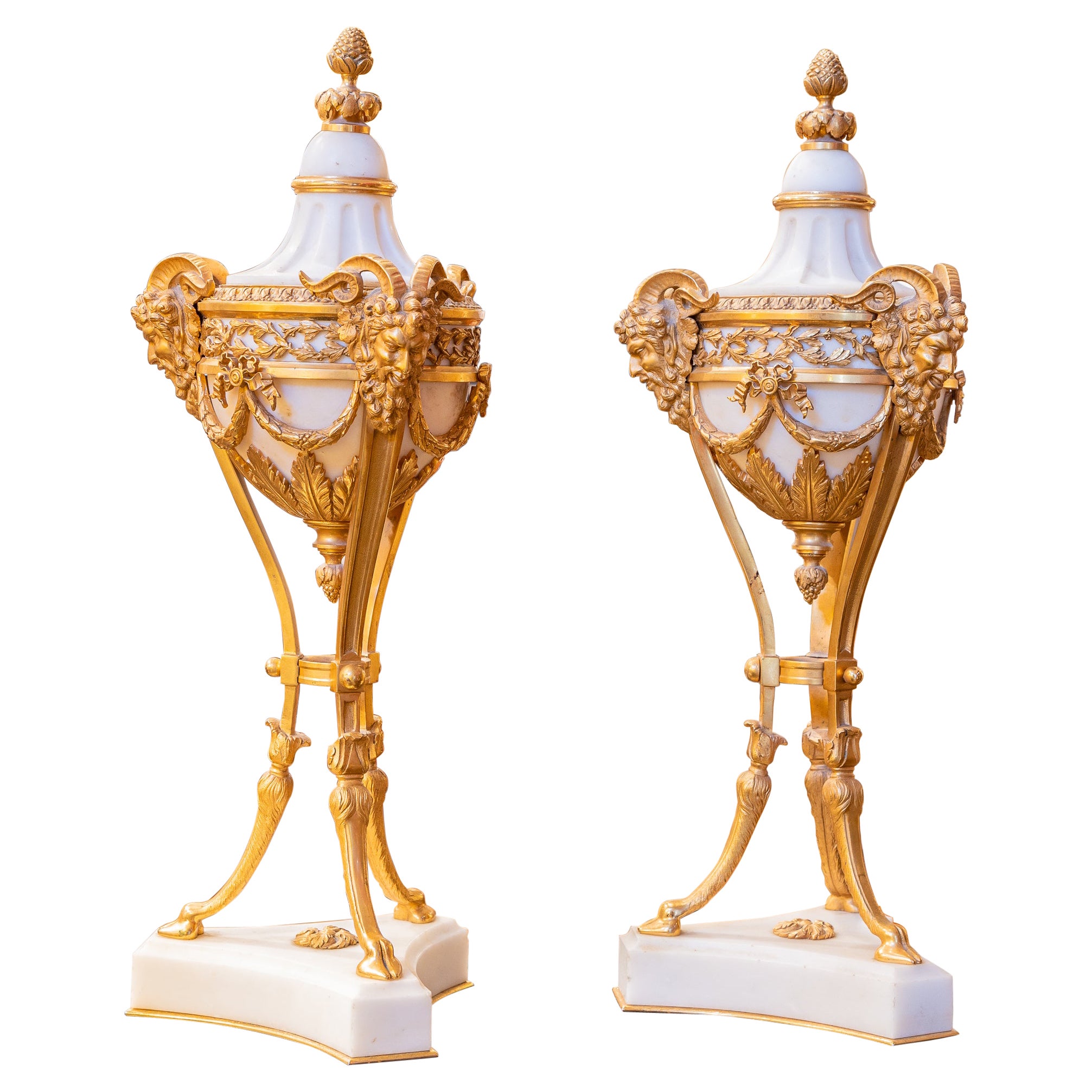 Fine and Beautiful Pair of 19th C French Marble and Gilt Bronze Cassolettes