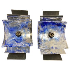 Italian Blue Murano Glass Wall Lights 