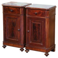 Antique Pair of 19th Century French Louis Philippe Grey Marble Top Mahogany Nightstands