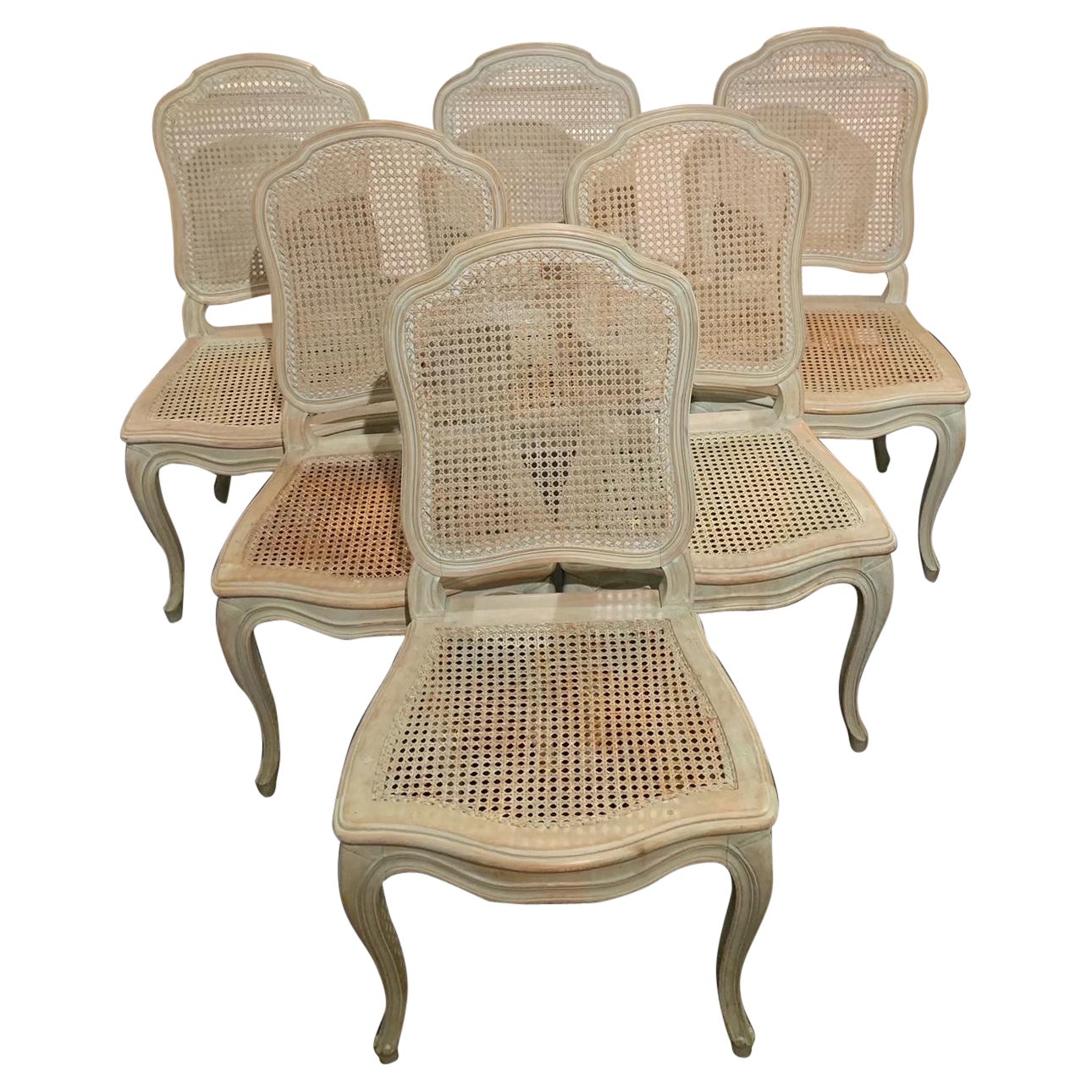 French, Louis XV Style Caned Chairs, Set of Six For Sale