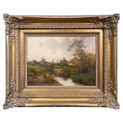 Peinture à l'huile pastorale encadrée du 19ème siècle signée M. Dubois pour E. Galien-Laloue