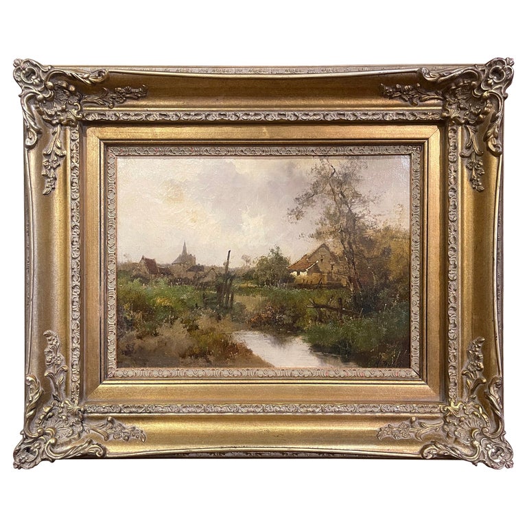 19th Century Framed Pastoral Oil Painting Signed M. Dubois for E. Galien-Laloue