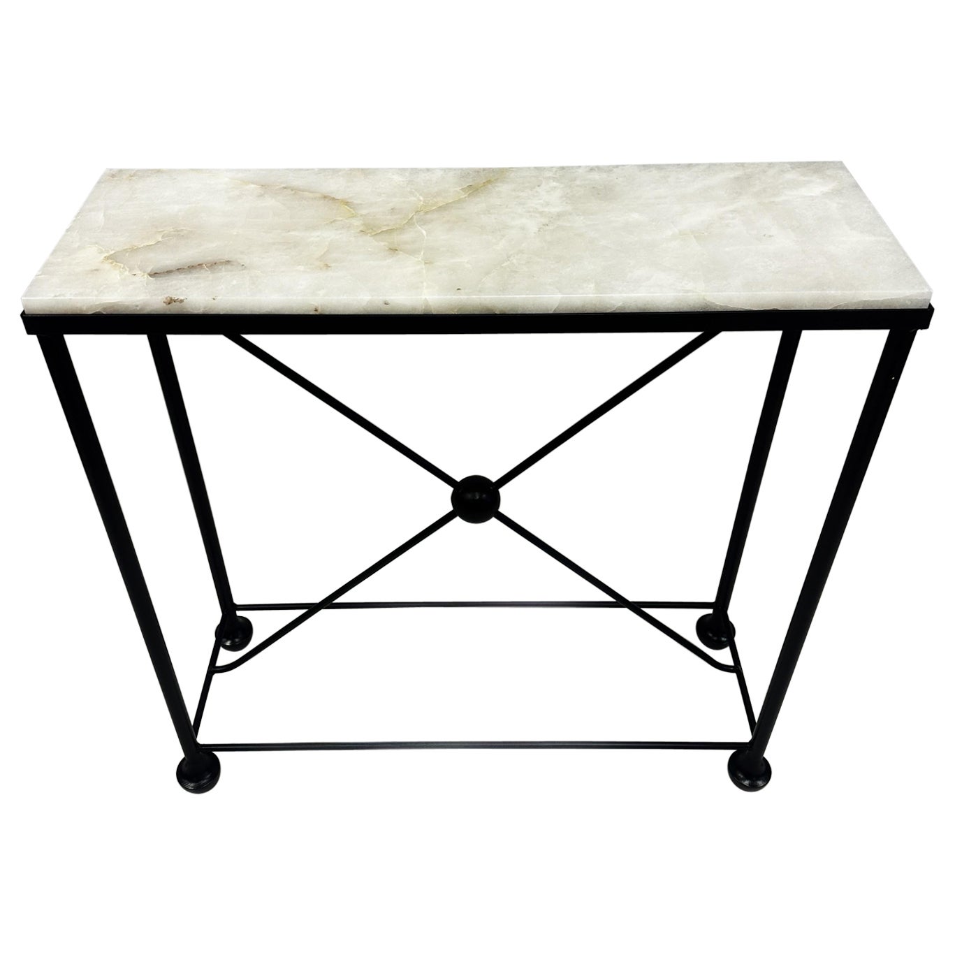 2 French Modern Neoclassical Rock Crystal & Iron Consoles, Jean-Michel Frank For Sale