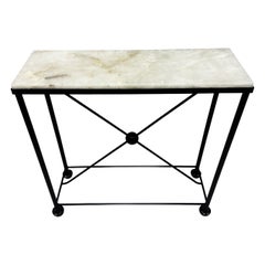 2 French Modern Neoclassical Rock Crystal & Iron Consoles, Jean-Michel Frank