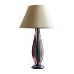 Teardrop Table Lamp in Clear Glass with Pink & Blue, Flavio Poli for Seguso 1950