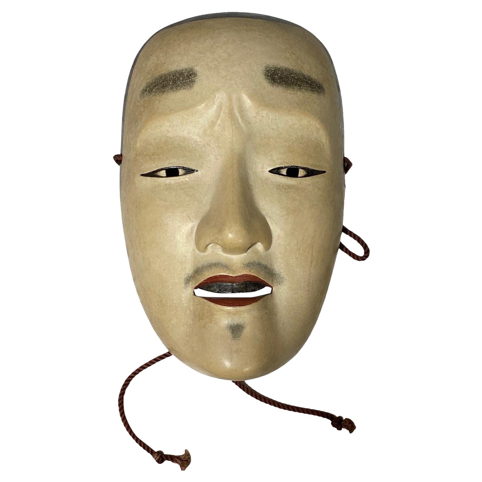 Masque de théâtre Noh en bois sculpté à la main, signé Chujo, première période Showa